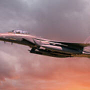 Raf Lakenheath F-15 Eagle In Flight With Orange Sun Light Poster