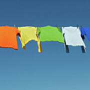Rainbow Laundry, Bright Shirts On A Clothesline Poster