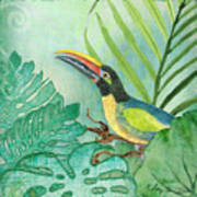 Rainforest Tropical - Jungle Toucan W Philodendron Elephant Ear And Palm Leaves 2 Poster