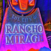 Rancho Mirage City Marker Lit At Night Poster