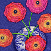 Ranunculus In Blue And White Vase Poster