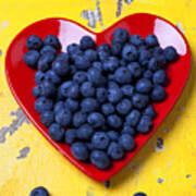 Red Heart Plate With Blueberries Poster