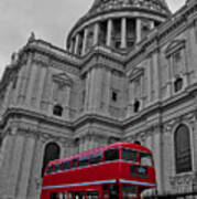 Red London Bus At St. Paul's Poster