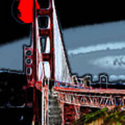 Red Moon Over The Golden Gate Bridge Poster