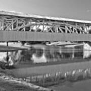 Reflections Of The Halls Mill Covered Bridge Black And White Poster