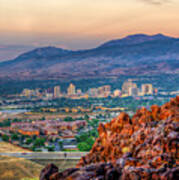 Reno Nevada Cityscape At Sunrise Poster