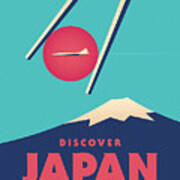Retro Japan Mt Fuji Tourism - Cyan Poster