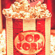 Retro Tub Of Butter Popcorn And Ticket Stub Poster