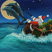 Riding The Waves With Santa Poster