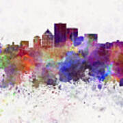 Rochester Ny Skyline In Watercolor Background Poster