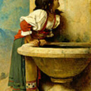 Roman Girl At A Fountain Poster