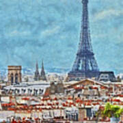 Rooftops In Paris And The Eiffel Tower Poster