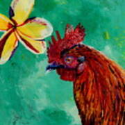 Rooster And Plumeria Poster