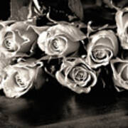 Roses On A Table In Black And White Poster