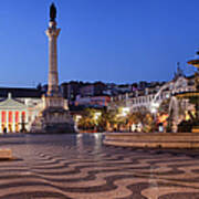 Rossio Square By Night In Lisbon Poster