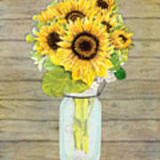 Rustic Country Sunflowers In Mason Jar Poster