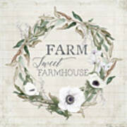 Rustic Farm Sweet Farmhouse Shiplap Wood Boho Eucalyptus Wreath N Anemone Floral 2 Poster