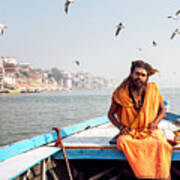 Sadhu In A Boat. Poster