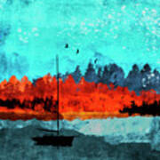 Sailboat Daybreak Lake Poster