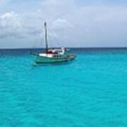 Sailboat Drifting In The Caribbean Azure Sea Poster