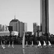 Sailing The Charles River Boston Ma Black And White Poster