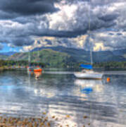 Sailings Boats On A Lake With Mountains And Cloudscape In Summer Poster