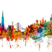 San Francisco New York Skyline Mashup Poster