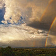 Santa Fe Summer Sky With Double Rainbow Poster