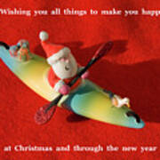 Santa Kayaking Card Poster