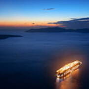 Santorini Island With Cruise Ship Poster