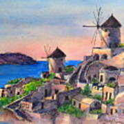 Santorini Windmills Poster
