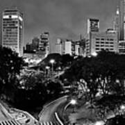 Sao Paulo Downtown At Night In Black And White - Correio Square Poster
