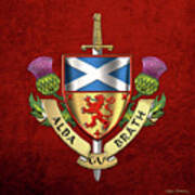 Scotland Forever - Alba Gu Brath - Symbols Of Scotland Over Red Velvet Poster