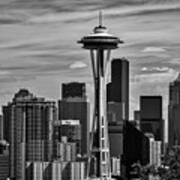Seattle Skyline In Black And White Poster