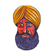 Sikh Turban Beard Watercolor Poster