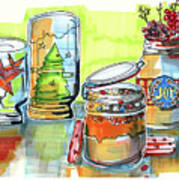 Sketch Of Winter Decorative Jars Poster