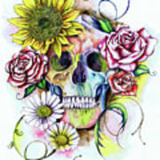 Skull And Flowers Poster