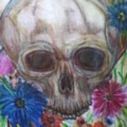 Skull With Flowers And Ribbon Poster