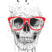 Skull With Red Glasses Poster
