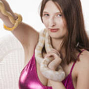 Snake Lady Or Girl With Live Snake Photograph 5268.02 Poster