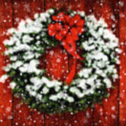 Snowy Christmas Wreath Poster