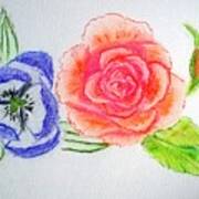 Sorrow Orange Rose With Blue Tulip Poster