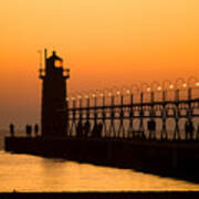 South Haven Light At Sunset Poster