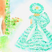 Southern Belle In Green Dress Poster