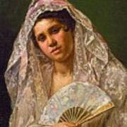 Spanish Dancer Wearing A Lace Mantilla Poster