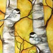 Chickadees On Yellow Poster