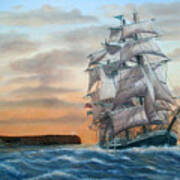 Square Rigged Sailing Ship Leaving Javea Spain Poster