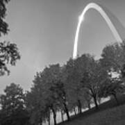 St. Louis Arch Behind The Trees - Black And White Poster