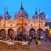 St Mark's Square And The Basilica At Night In Venice Poster