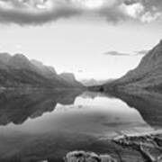 St Mary Lake Clouds And Calm Water Black And White Poster